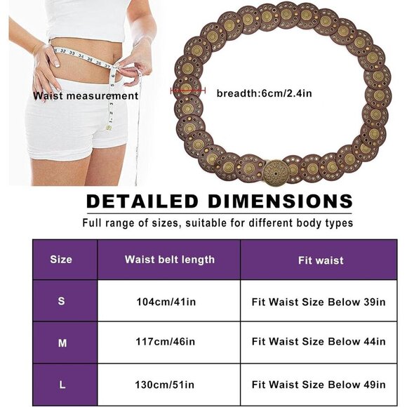 Women Western Leather Belt Disk Concho Boho Waist Accessory for Dresses main image 4